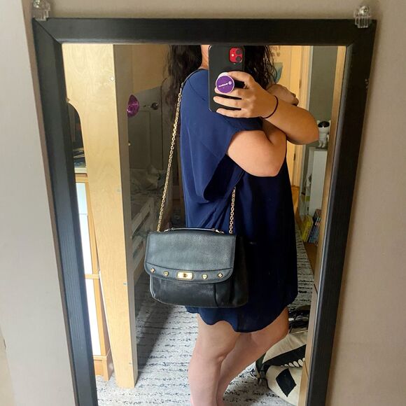 MCM Black Pebbled Leather Logo Charm Studded Convertible Chain Strap Flap Bag - Picture 4 of 16